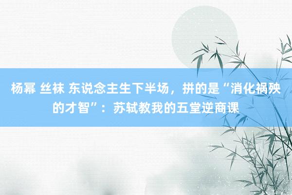 杨幂 丝袜 东说念主生下半场，拼的是“消化祸殃的才智”：苏轼教我的五堂逆商课